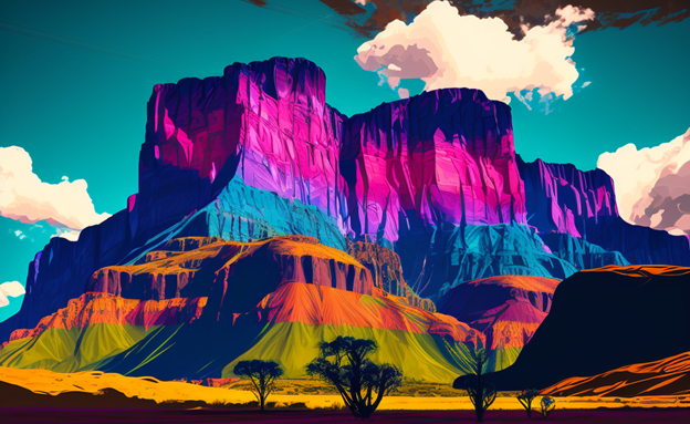 Vibrant and majestic Roraima tepui in the style of Andy Warhol